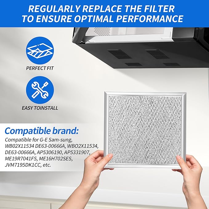 6.81" x 6.34" Microwave Grease Filter, Oven Replacement for WB02X11534, DE63-00666A, Aluminum Mesh Grease Multi-layer Vent Filter 2-Pack