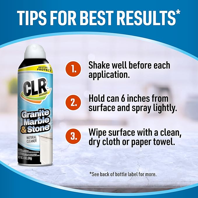 CLR Stone, Marble and Granite Cleaner - Cleans, Shines and Protects Against Spills, Food Stains, Dirt and Grime - 12 Ounce Spray Can