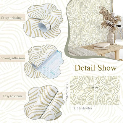 Dimoon 177" ｘ17.3 Modern Peel and Stick Wallpaper Boho Contact Paper White Brown Geometric Wallpaper Striped Removable Self Adhesive Wallpaper for Countertops Bedroom Shelf Liner Waterproof Vinyl