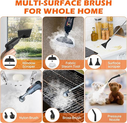 Steam Cleaner for Home & Car-Portable Handheld Steamer for Cleaning with 3-Level Handle, 15s Heat-Up, Large Tank, 16 Accessories - Clean Grease, Grout, Tile, Floor, Couch, Dirt, Furniture