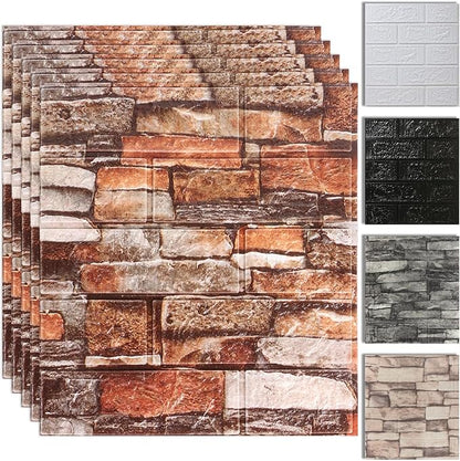 30PCS 3D Wall Panels, Peel and Stick Foam, Self-Adhesive Decorative 3D Brick Wallpaper, Faux Stone Wall Panel Foam Brick, White, Black, Rock, 15in x 13.7in, 7mm Thick, 30 Count
