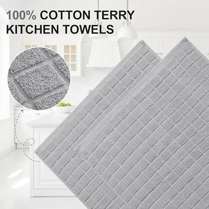 Homaxy Premium Cotton Kitchen Towels 16"x 28", Large Natural Ring Spun 390 GSM Dish Towels, Super Absorbent Terry Kitchen Hand Towels, Soft Tea Towels with Hanging Loop, Pure Light Grey Design, 8 Pack
