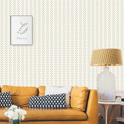 Erfoni Yellow and White Peel and Stick Wallpaper Modern Herringbone Wallpaper Bathroom 17.7inch x 118.1inch Geometric Removable Contact Paper Peel and Stick Self Adhesive Cabinet Wall Paper Waterproof