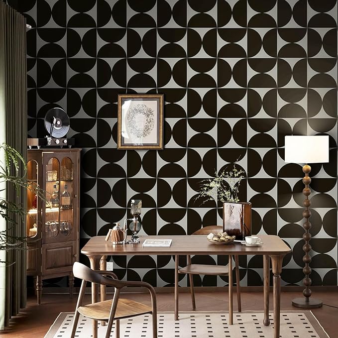 Dimoon 236"x17.3"Geometric Peel and Stick Wallpaper Brown and Beige Wallpaper Square Contact Paper Thicken Waterproof Vintage Self Adhesive Removable Wall Covering Shelf Liner Decal Vinyl Roll