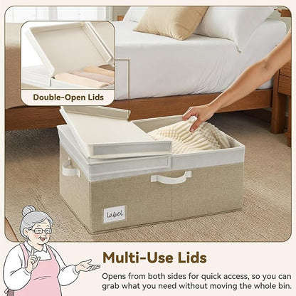 GRANNY SAYS Decorative Storage Boxes with Lid, Large Storage Bins with Double-Open Lid, Storage Basket for Clothes, 63L Closet Linen Storage Bin, White/Khaki, 2-Pack