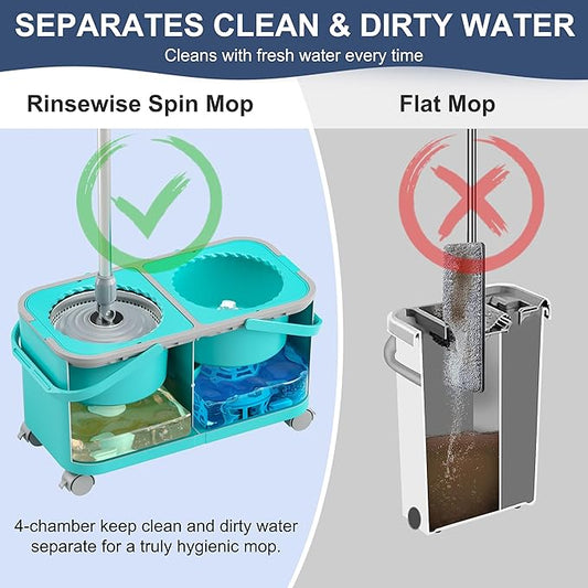 Easy-Use Spin Mop for Cleaner, Controlled Rinsing, Clean & Dirty Water Separation Mop Bucket for Pet & Family Homes,360° Swivel Wheels, Safe for Hardwood & Tile, Adjustable Handle,1 Reusable Mop Heads