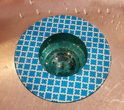 Handy Housewares 5.25" Diameter Decorative Designer Pattern Kitchen Sink Strainer/Food Trap (Single Pack, Blue Pattern)
