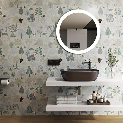 Vinjiasin Forest Animals Peel and Stick Wallpaper for Kids Room Nursery Woodland Theme Self Adhesive Removable Animal Wall Paper for Baby Room Playroom Decorative 17"x 200"