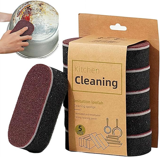 5 Pack Heavy Duty Cleaning Sponges Eraser for Kitchen Bathroom and Home Use, Multipurpose Emery Scrubber Pads, Durable Dish Scrubbing Sponge for Sink Pot Pan Tub Shower (Black)