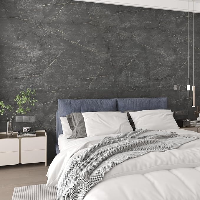 JSEVEM 16"×118" Darker Cyan Gold Pattern Marble Wallpaper Peel and Stick Waterproof Faux Glossy Textured Dark Grey Marble Contact Paper Vinyl Kitchen Granite Wall Stickers for Bedroom Bathroom Walls