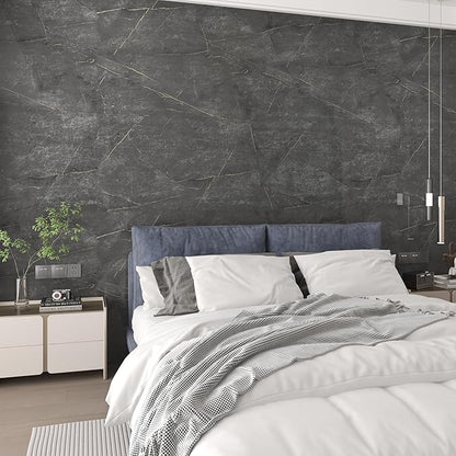 JSEVEM 24"×197" Wide Thick Dark Grey Cyan Gold Pattern Marble Wallpaper Peel and Stick Waterproof Glossy Gray Marble Contact Paper Vinyl Wrap Faux Granite Wall Sticker for Bedroom Bathroom Living Room