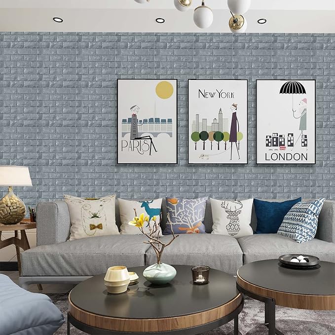 3D Wall Panels Peel and Stick 11PCS Gray Foam Brick Wallpaper for Bedroom Faux Stone Wall Panel Self-Adhesive Wallpaper (11PCS-10.65 Sq Ft, Gray)