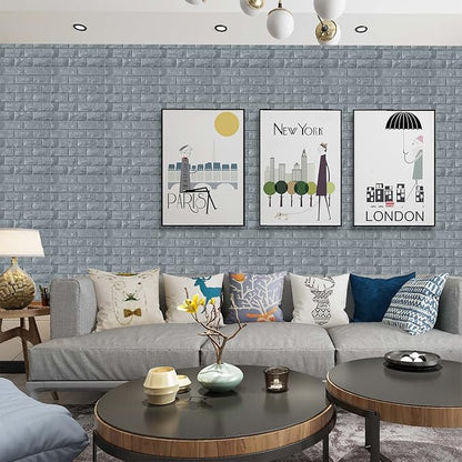 3D Wall Panels Peel and Stick 11PCS Gray Foam Brick Wallpaper for Bedroom Faux Stone Wall Panel Self-Adhesive Wallpaper (11PCS-10.65 Sq Ft, Gray)