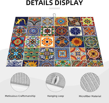 Talavera Tiles Dish Drying Mat for Kitchen Counter, 18 x 24 Inch Microfiber Dish Mats for Drying Dishes, Absorbent Dish Drying Pad Talavera Kitchen Decor Rack Mat