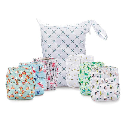 Simple Being Reusable Cloth Diapers, Double Gusset, One Size Adjustable, Washable Soft Absorbent, Waterproof Cover, Eco-Friendly Unisex Baby Girl Boy, six 4-Layers Microfiber Inserts (Knights Dragons)