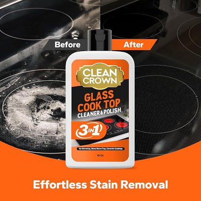 3-in-1 Cooktop Cleaner Kit (19 Oz Cooktop Cleaner + Scrubbing Pad + Scraper), Stovetop Cleaner for Electric Top Stoves, Ceramic Cooktops & Fireplace Glass, Remove Burned on Food, Grease