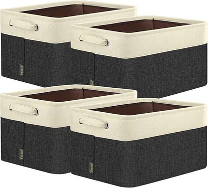BALEINE 4 Pack Fabric Closet Storage Bins for Shelves, Linen Closet Organizers and Storage, Decorative Baskets for Organizing, Shelf, Clothes, Home, Office (Black, 17''x13''x10.5'')