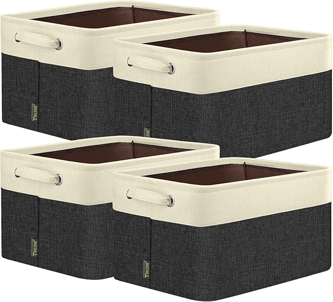 BALEINE 4 Pack Fabric Closet Storage Bins for Shelves, Linen Closet Organizers and Storage, Decorative Baskets for Organizing, Shelf, Clothes, Home, Office (Black, 14''x10''x8.5'')