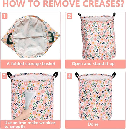 Kids Flower Hamper Storage Bins,Girls Room Decor Laundry Basket,Waterproof Clothes Organizer for Women Toy Box Large Canvas Collapsible Chest for Home/Dorm/Kitchen/Pet/Office/Closet/Shelf/Gifts