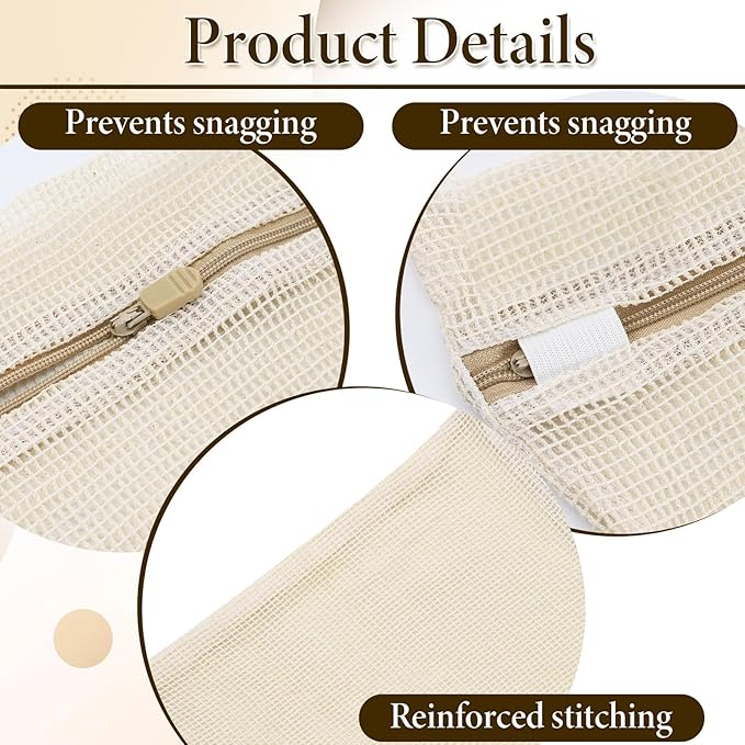 2 Pack Natural Cotton Mesh Laundry Bags, 16x20" Breathable Laundry Garment Bag with Sturdy Zipper, Gentle Wash Bags for Delicates Lingerie Clothes, Versatile Travel Storage Bag for Essentials Bra Sock
