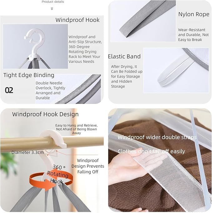 Hanging Drying Rack Foldable Sweater Clothes Dryer Flat Mesh Large Portable Fixed Windproof for Home, Dormitory and Bathroom 3 Tier