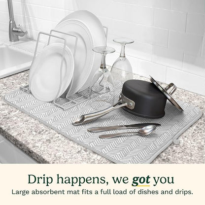 Cuisinart Dish Drying Mats for Kitchen Counter - (2) 16" x 18" Ultra Absorbent Kitchen Dish Drying Mat - Mesh Backing, Foldable, Machine Washable, Fast Drying Dish Mat (Dashed Lines)