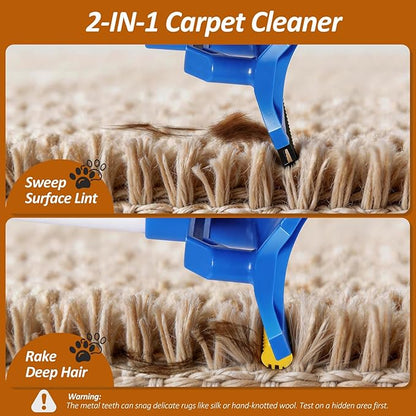 Topmart Carpet Rake with 60" Adjustable Handle, Cat Dog Carpet Rake Scraper for Rugs, Mats, Reusable Pet Hair Remover with 1 Silicone Removal Brush