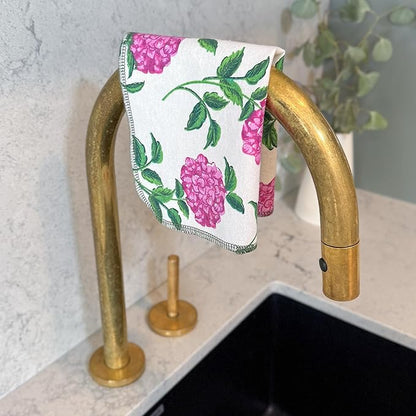 Reusable Paper Towels - 10 PACK - Roll of Washable Cotton Cloth Paper Towels - Paperless Reusable Napkins Cloth Washable - Absorbent + Long Lasting - Zero Waste Products - (Pink Hydrangea)