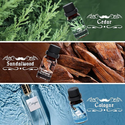 Men Diffuser Oils Gift Set, SNOWSEN Gentlemen's Essential Oil Set for Diffuser for Home, Candles Scents & Perfume, Sandalwood, Cologne, Smoked Ebony, Amber Rum, Cedar, Sweet Tobacco