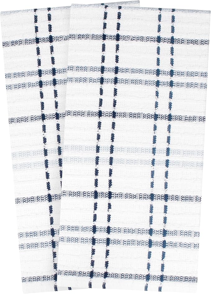 Ritz Royale Collection 100% Combed Terry Cotton, Highly Absorbent, Kitchen Towel Set, 13-3/4" x 12", 4-Pack, Solid & Checked, Federal Blue