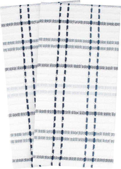 Ritz Royale Collection 100% Combed Terry Cotton, Highly Absorbent, Kitchen Towel Set, 13-3/4" x 12", 4-Pack, Solid & Checked, Federal Blue