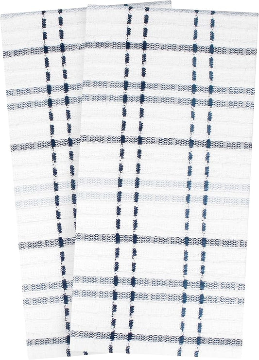 Ritz Royale Collection 100% Combed Terry Cotton, Highly Absorbent, Oversized Checked Kitchen Towel Set, 28" x 18", 2-Pack, Federal Blue