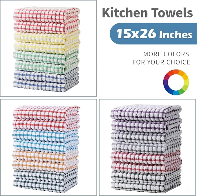 Oeleky Dish Towels for Kitchen 15x26 Inches, Pack of 8 Cotton Kitchen Towels for Drying Dishes (Multi, 15x26 inches)