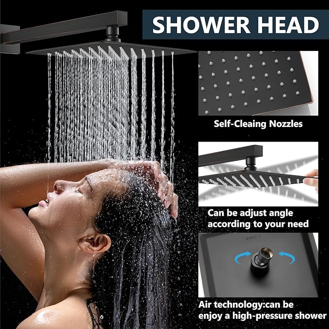 Aolemi Shower Faucet Set Rain Shower System with Handheld Spray Bathroom Shower Combo Rough-in Valve and Shower Trim Kit Included Oil Rubbed Bronze 12 Inch Wall Mount Shower Head