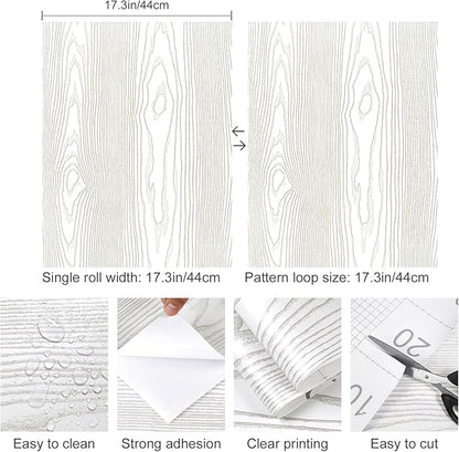 Yun-aeon Light White and Silver Wood Contact Paper 17.3"x120" Rustic Wooden Peel and Stick Wallpaper Removable Self-Adhesive Wallpaper Wood Grain Contact Paper for Countertops Cabinets