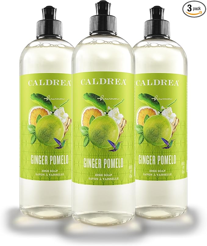 Caldrea Dish Soap, Biodegradable Dishwashing Liquid made with Soap Bark and Aloe Vera, Ginger Pomelo, 16 oz , 3 Pack