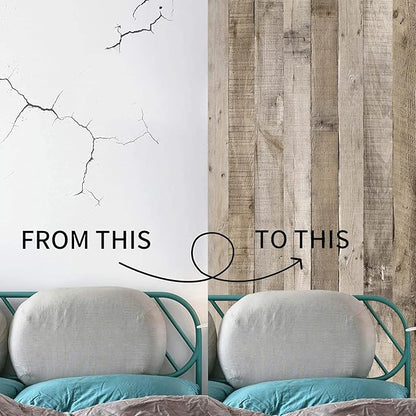 Yun-aeon Natural Wood-Grey Wood Contact Paper Peel and Stick Wallpaper 17.3"x 200"Self Adhesive Removable Vintage Faux Wood Wall Paper Plank Shelf Home Decoration Kitchen Counter Cover Use