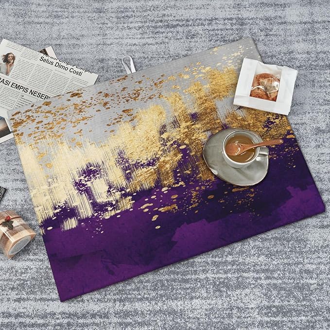 Purple Gold Abstract Art Dish Drying Mat for Kitchen Counter, 18" x 24" Absorbent Microfiber Drying Pad for Dishes, Decorative Kitchen Mat for Sink Area & Coffee Bar, Foldable Reversible Purple Decor