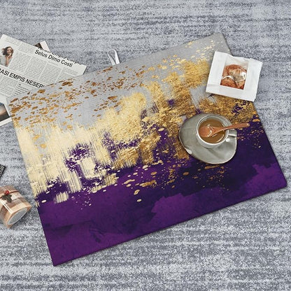 Purple Gold Abstract Art Dish Drying Mat for Kitchen Counter, 18" x 24" Absorbent Microfiber Drying Pad for Dishes, Decorative Kitchen Mat for Sink Area & Coffee Bar, Foldable Reversible Purple Decor