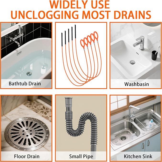 Drain Clog Remover,5 Pack 31.88inch Drain Snake Hair Removal Tool,Shower Sink Unclogger Tool,Hair Catcher Auger Cleaner Tool for Toilet,Kitchen Sink,Bathroom Tub,Floor Drains,Sewer,Pipe Drains Opener