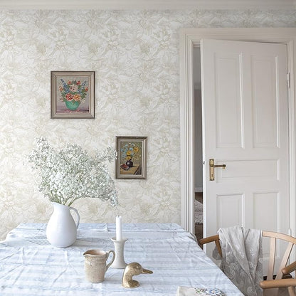 Ismoon Large Floral Peel and Stick Wallpaper Boho Beige/Coffee Contact Paper 17.3inx49ft Modern Wall Paper Removable Self Adhesive Bedroom Cabinet Bathroom Waterproof Mural Wall Decor Vinyl Roll