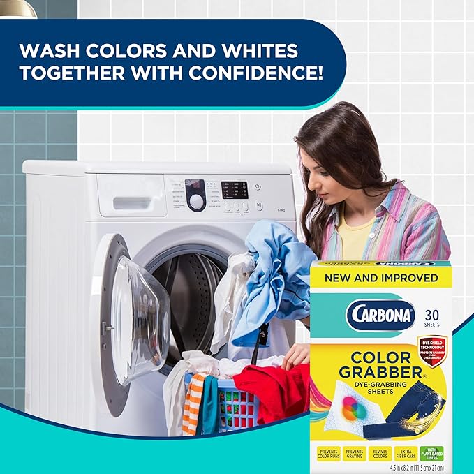 Carbona Color Grabber™ | Protects Laundry from Color Runs or Bleeds | Mix Whites & Colors | in-Wash Dye Grabbing Sheets | 30 Count Per Box, 3 Pack