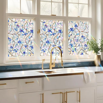 Rainbow Window Privacy Film,Heat Control,UV Blocking,Anti-Glare,Day & Night Privacy Protection & Decoration for Home, Bathroom,Glass Door,Static Cling,Renter-Friendly with Installation Tools