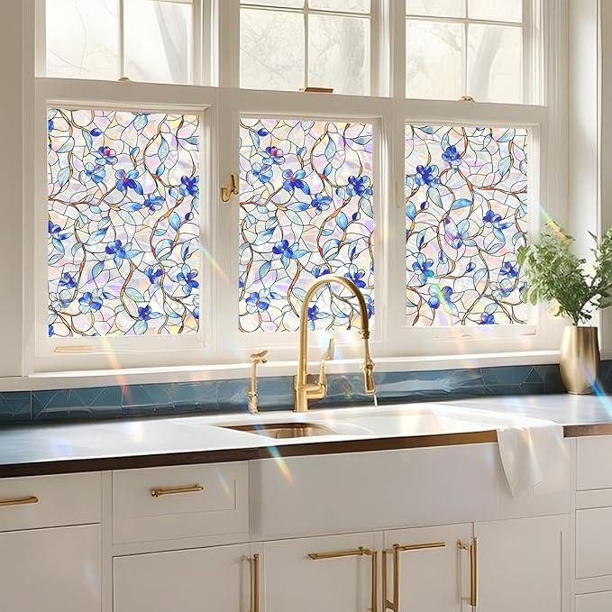 Rainbow Window Privacy Film,Heat Control,UV Blocking,Anti-Glare,Day & Night Privacy Protection & Decoration for Home, Bathroom,Glass Door,Static Cling,Renter-Friendly with Installation Tools