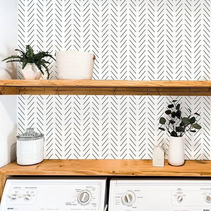 Orainege Green Peel and Stick Wallpaper Herringbone Contact Paper 17.7 in x 196.8 in Modern Geometric Removable Wallpaper Peel and Stick Green and White Chevron Decorative Self Adhesive Wall Paper