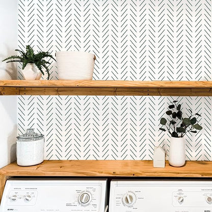 Orainege Green Peel and Stick Wallpaper Herringbone Contact Paper 17.7 in x 196.8 in Modern Geometric Removable Wallpaper Peel and Stick Green and White Chevron Decorative Self Adhesive Wall Paper