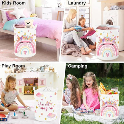 Clastyle Adorable Rainbow Laundry Basket Kids Clothes Book Storage Basket Gift Toy Box for Bedroom Decor,Unicorn,36x45 cm