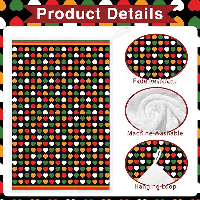 Black History Month Kitchen Towels, 6PCS Dish Towels Gifts for Cooking Cleaning, African American Month Absorbent Tea Towel with Hanging Loop for Home Decor(16 X 24 Inches)