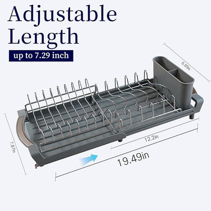Dish Drying Rack Compact Expandable - A Space-Saving, Stainless Steel, Rust-Resistant Dish Drainer for Kitchen and Apartment Countertops/Sink Cabinets, Extendable from 11.42 to 19.9 inches (Gray)