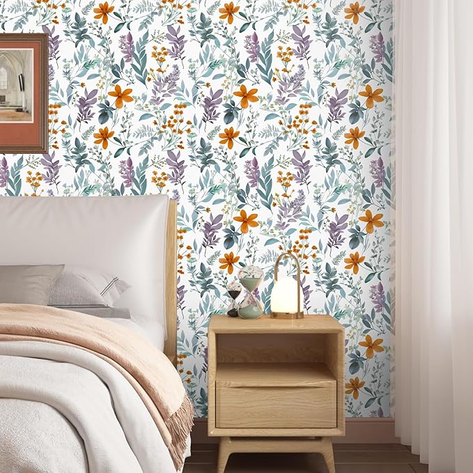 Blue Purple Leaf Wallpaper Peel and Stick,Vintage Floral Contact Paper 17.5" x 393",Thick Botanical Wall Paper Self Adhesive Removable Waterproof for Room Bedroom Walls Shelf Cabinet Table Decor